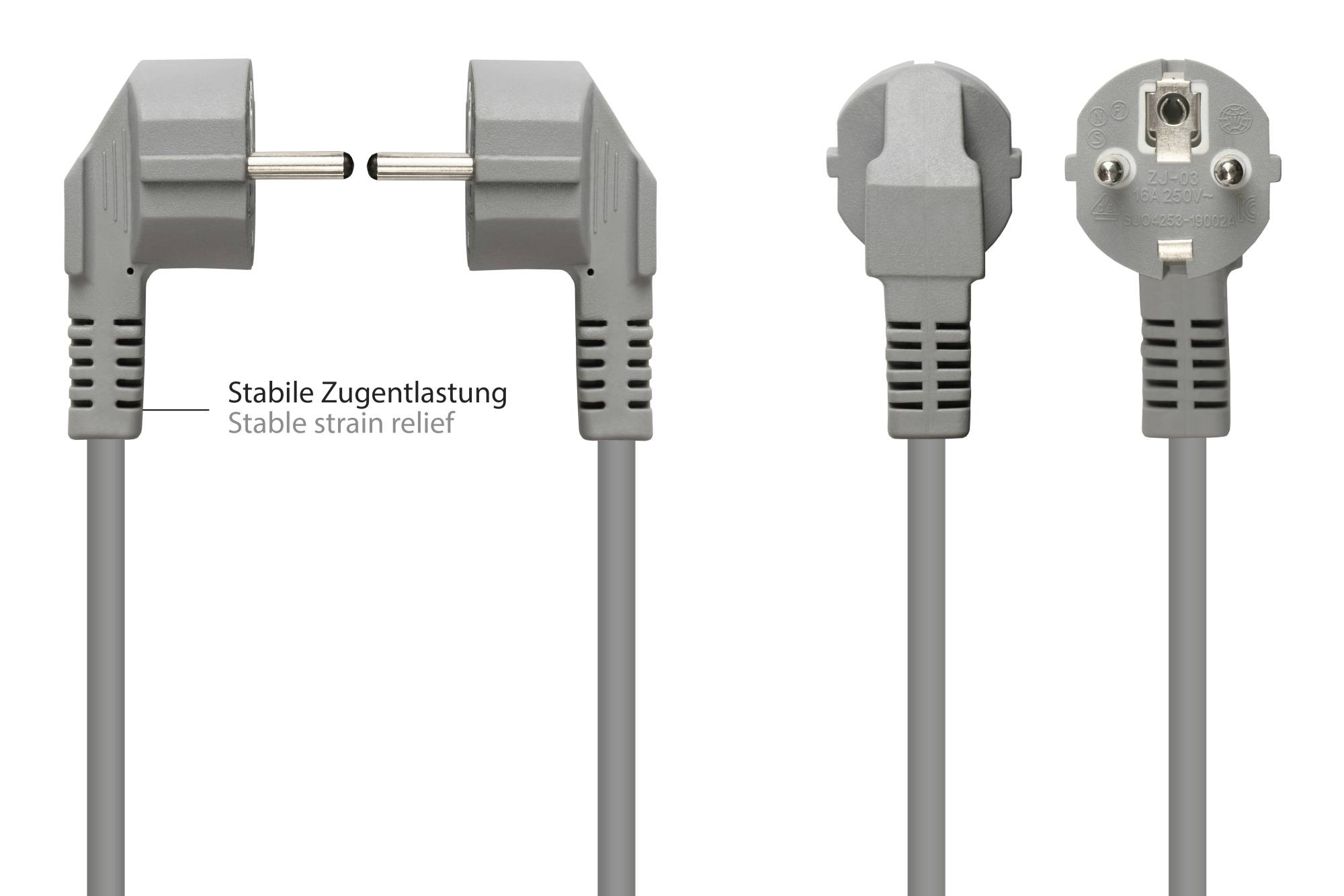 Good Connections® Netzkabel Schutzkontakt-Stecker Typ E+F (CEE 7/7, gewinkelt) an C13 (gerade), grau, 0,75 mm², 1,8 m
