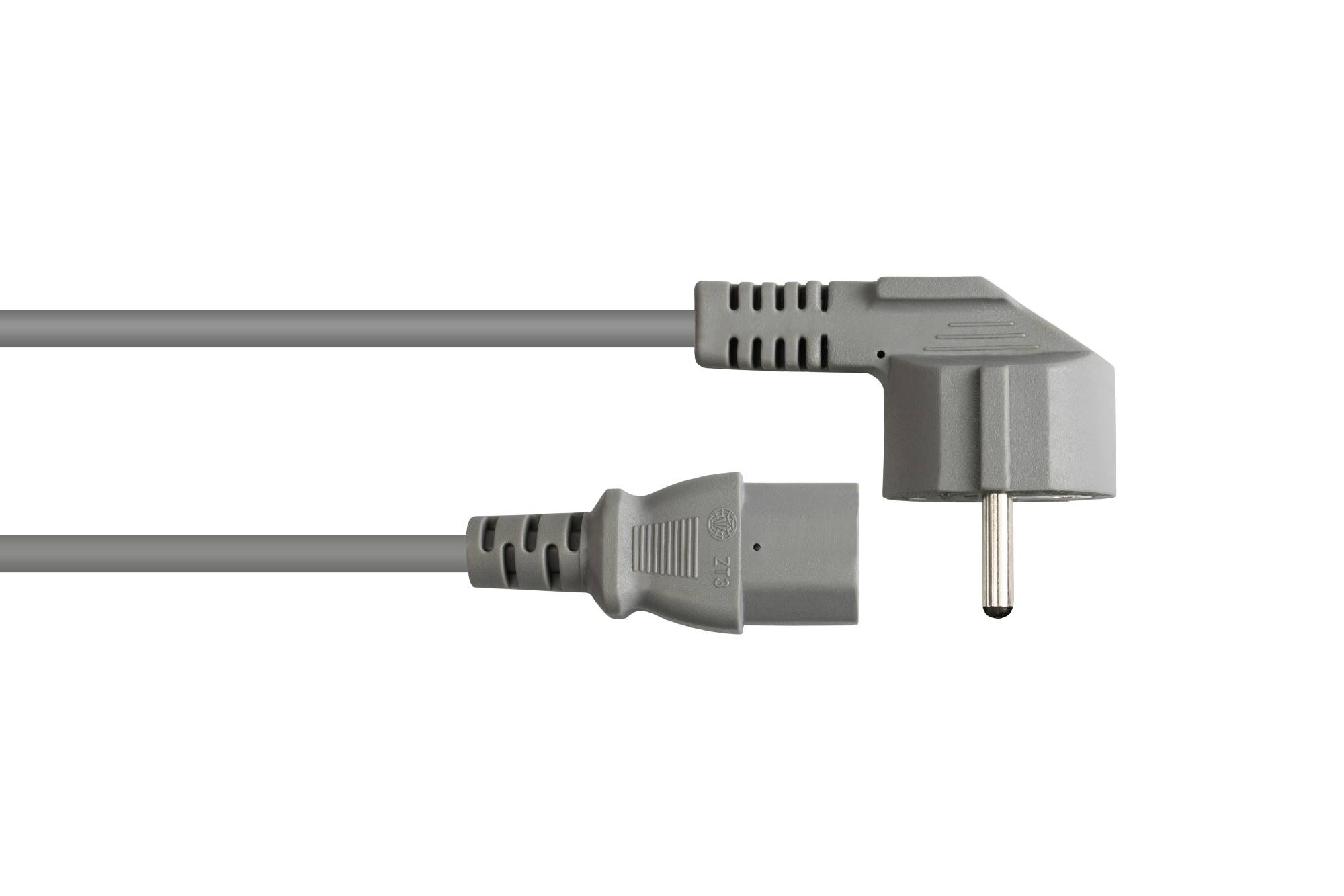Good Connections® Netzkabel Schutzkontakt-Stecker Typ E+F (CEE 7/7, gewinkelt) an C13 (gerade), grau, 0,75 mm², 1,8 m