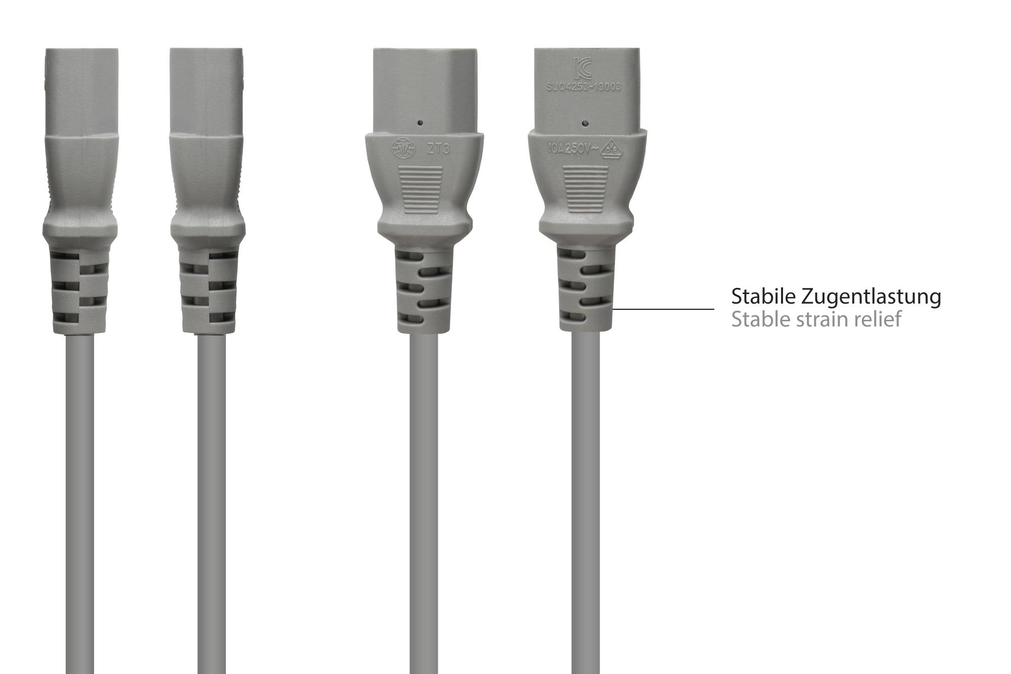 Good Connections® Netzkabel Schutzkontakt-Stecker Typ E+F (CEE 7/7, gewinkelt) an C13 (gerade), grau, 0,75 mm², 1,8 m