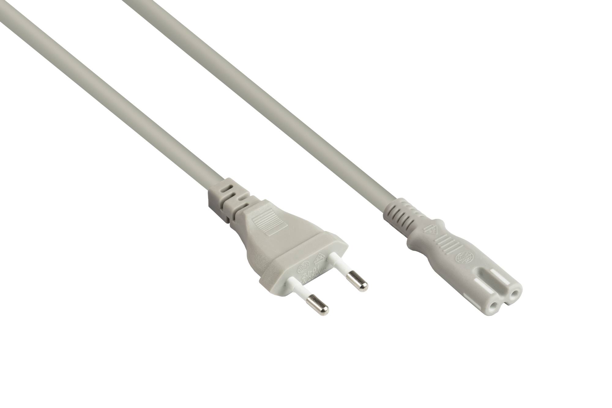 Good Connections® Euro-Netzkabel Euro-Stecker Typ C (gerade) an C7/Euro 8 Buchse (gerade), grau, 0,75 mm², 1,8 m