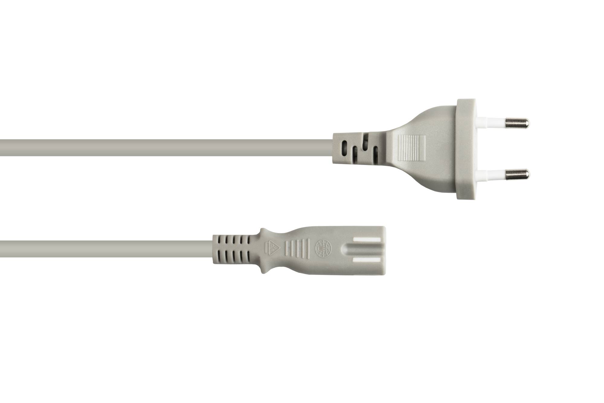 Good Connections® Euro-Netzkabel Euro-Stecker Typ C (gerade) an C7/Euro 8 Buchse (gerade), grau, 0,75 mm², 3 m
