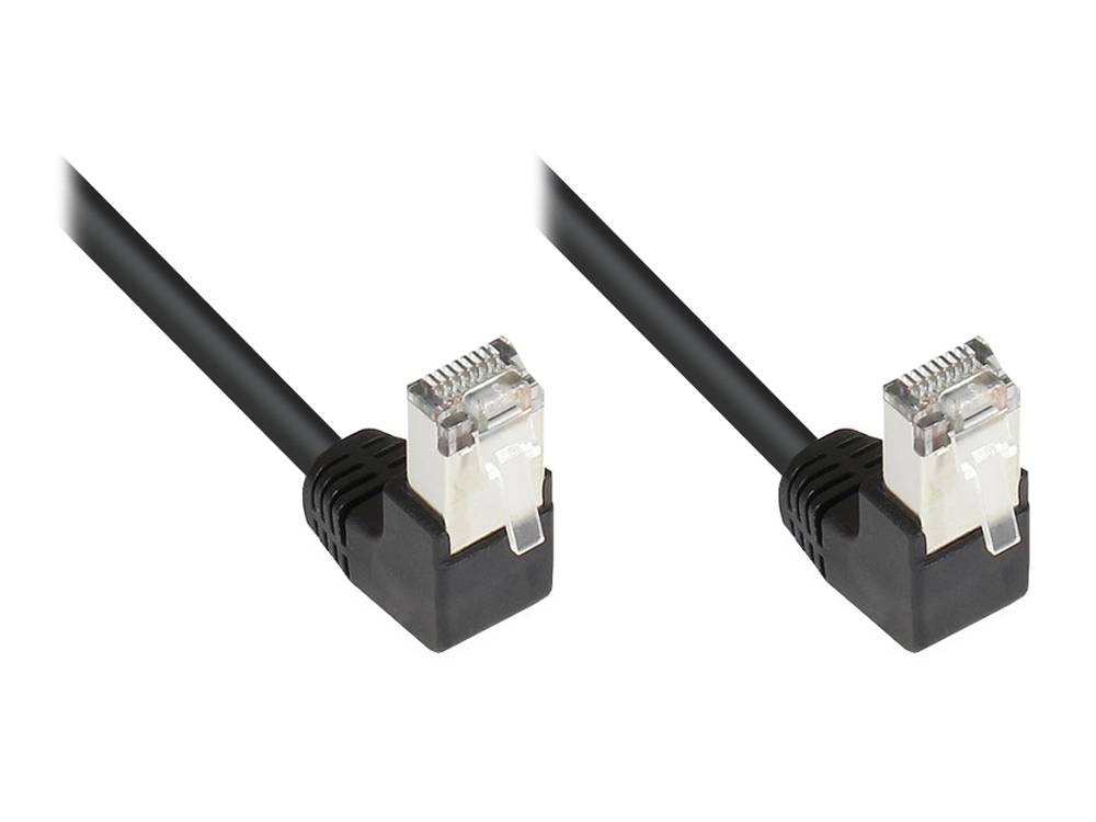 Good Connections® Patchkabel, Cat. 5e, F/UTP, beidseitig 90° nach unten gewinkelt, schwarz, 0,5m