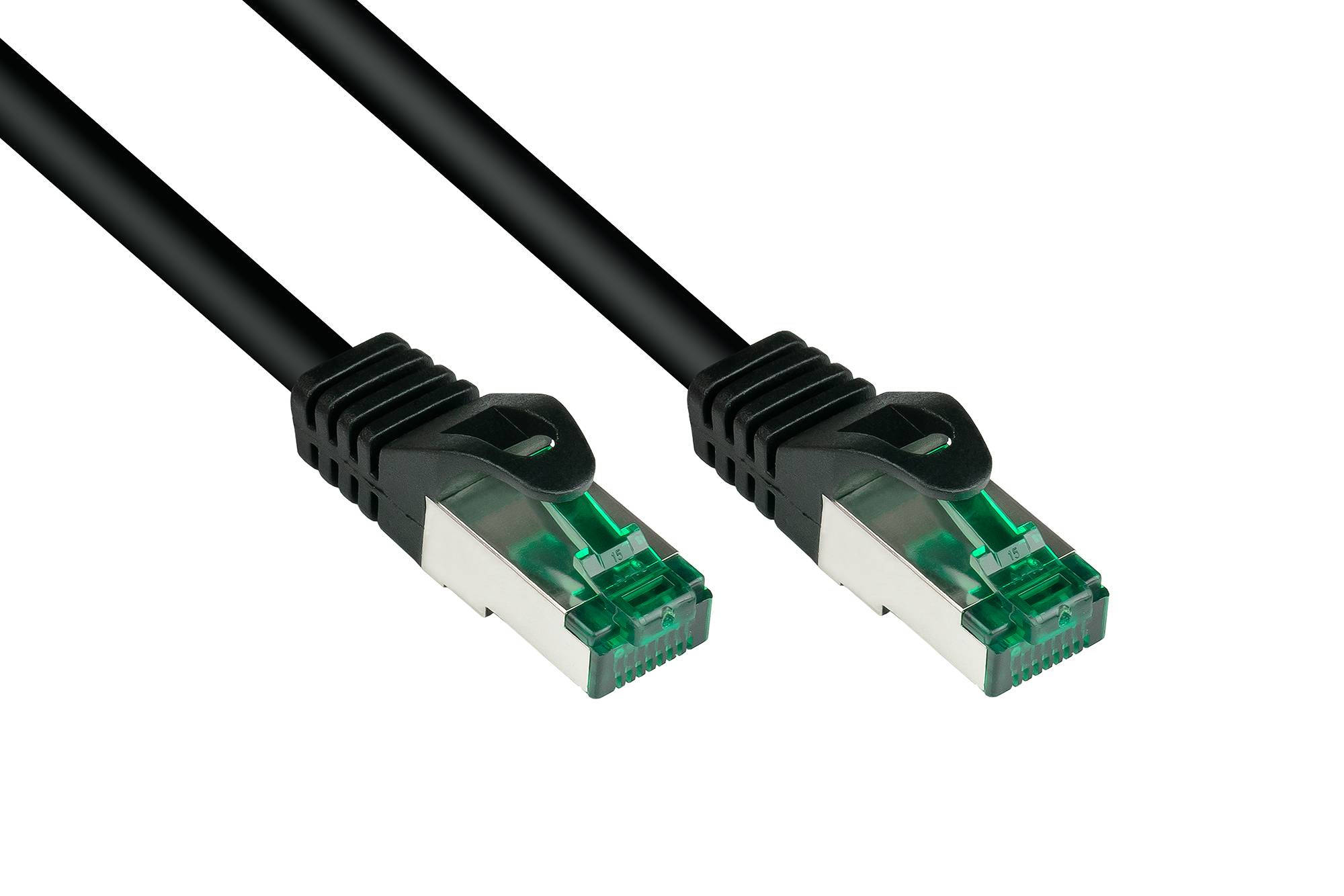 RNS® Patchkabel mit Rastnasenschutz, Outdoor (IP66), Cat.6A, S/FTP, PiMF, 500MHz, CU, schwarz, 5 m, Good Connections®