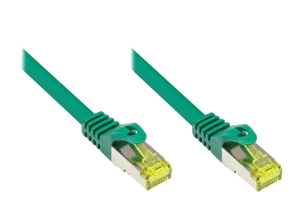 Good Connections® RJ45 Patchkabel mit Cat. 7 Rohkabel und Rastnasenschutz (RNS®), S/FTP, PiMF, 500MHz, grün, 0,15m