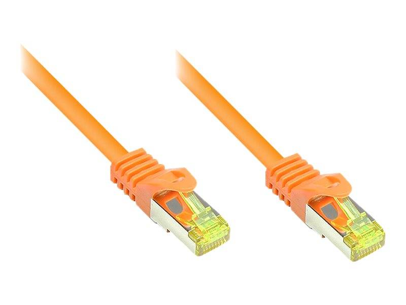 Zwei orangefarbene Ethernet-Netzwerkkabel mit RJ45-Steckern auf weißem Hintergrund.