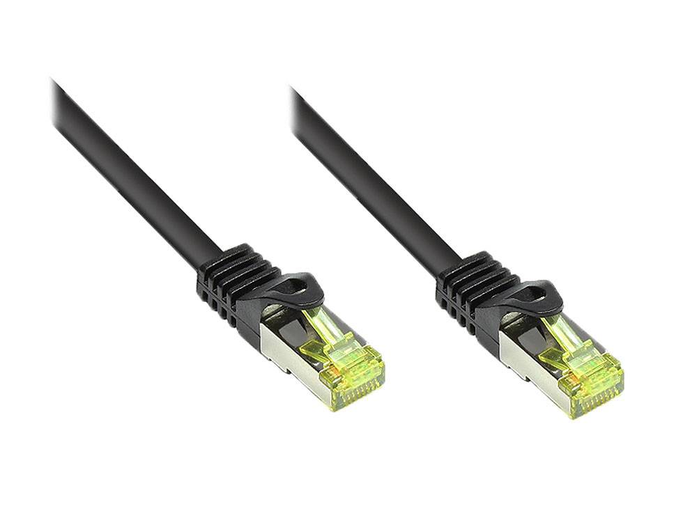 Zwei schwarze Ethernet-Kabel mit RJ45-Steckern auf weißem Hintergrund.