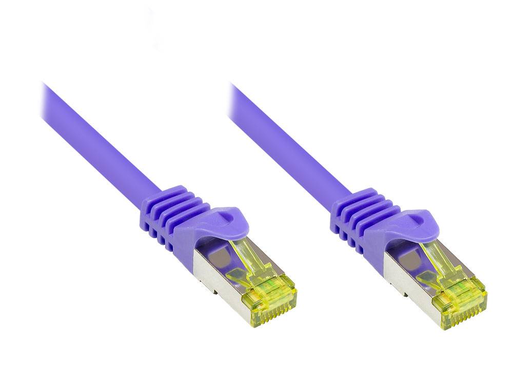Good Connections® RJ45 Patchkabel mit Cat. 7 Rohkabel und Rastnasenschutz (RNS®), S/FTP, PiMF, 500MHz, violett, 5m
