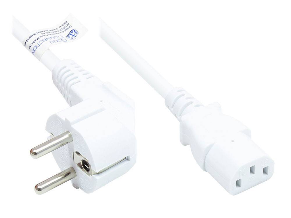 Good Connections® Netzkabel Schutzkontakt-Stecker Typ E+F (CEE 7/7, gewinkelt) an C13 (gerade), weiß, 1,50 mm², 10 m