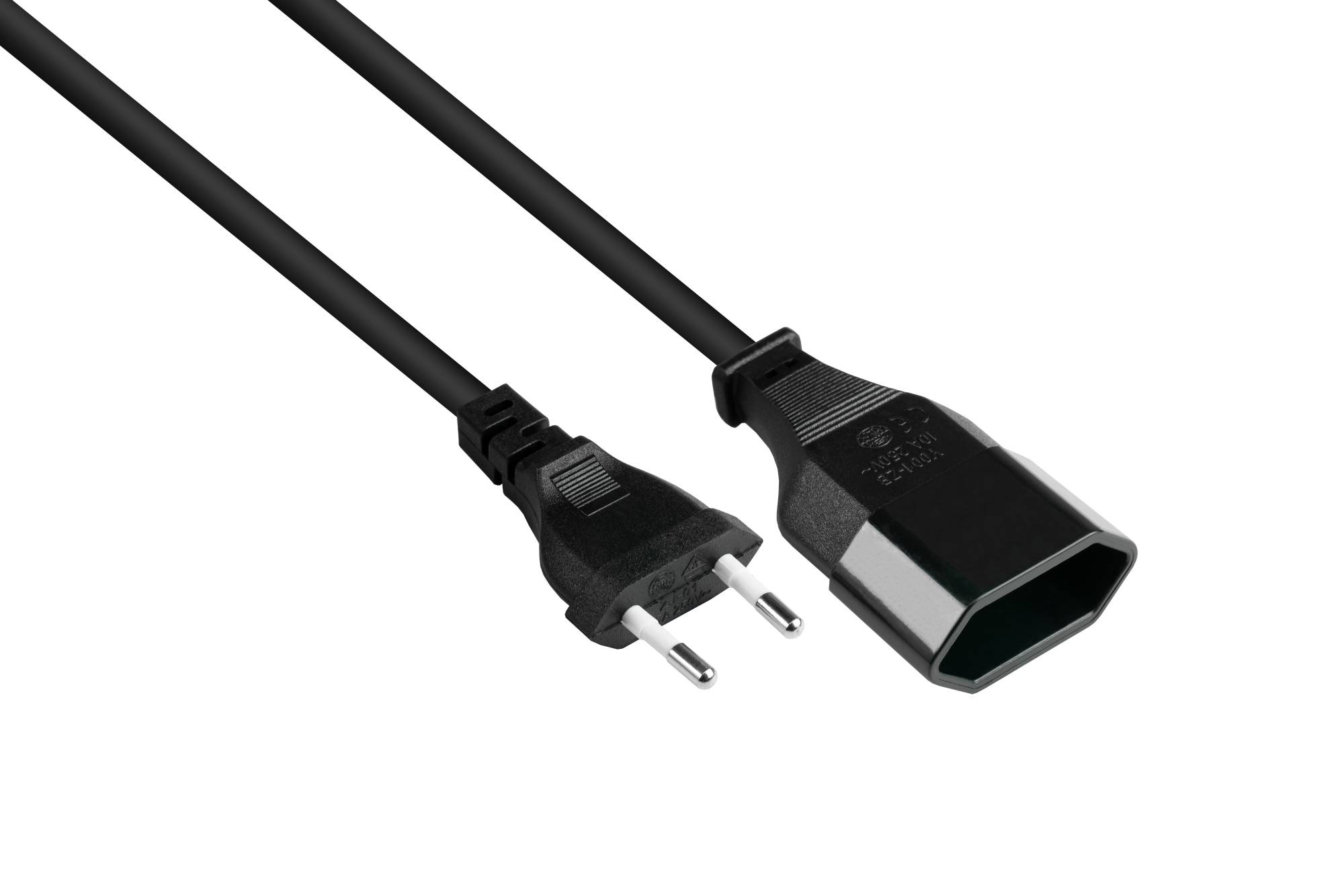 Good Connections® Euro-Verlängerung Euro-Stecker Typ C (gerade) an Euro-Buchse (gerade), schwarz, 0,75 mm², 2 m