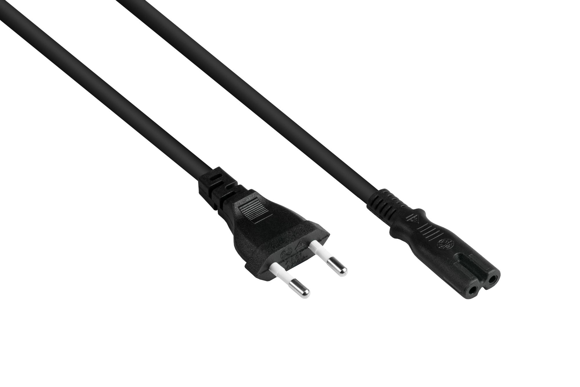 Good Connections® Euro-Netzkabel Euro-Stecker Typ C (gerade) an C7/Euro 8 Buchse (gerade), schwarz, 0,75 mm², 0,5 m