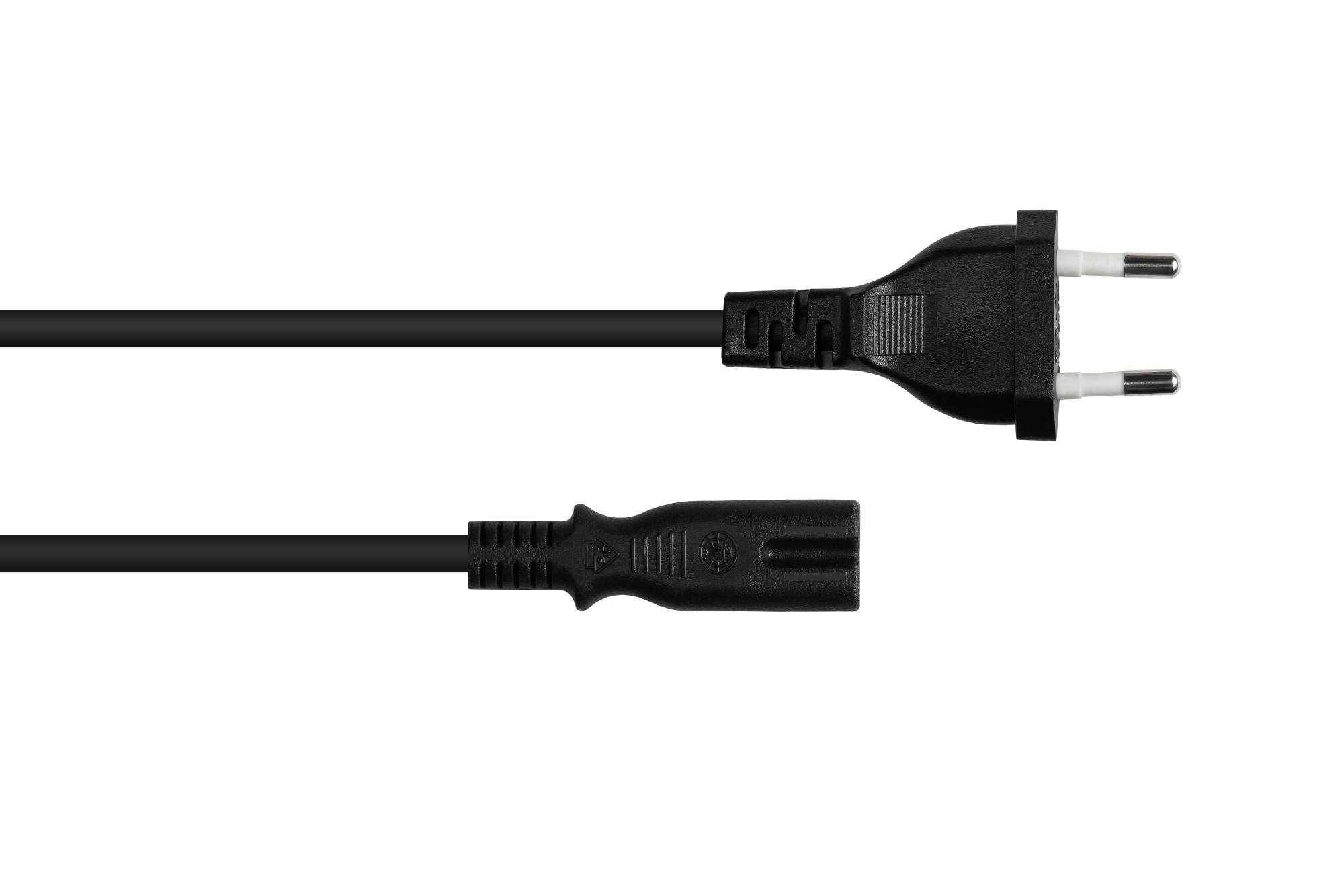 Good Connections® Euro-Netzkabel Euro-Stecker Typ C (gerade) an C7/Euro 8 Buchse (gerade), schwarz, 0,75 mm², 0,5 m