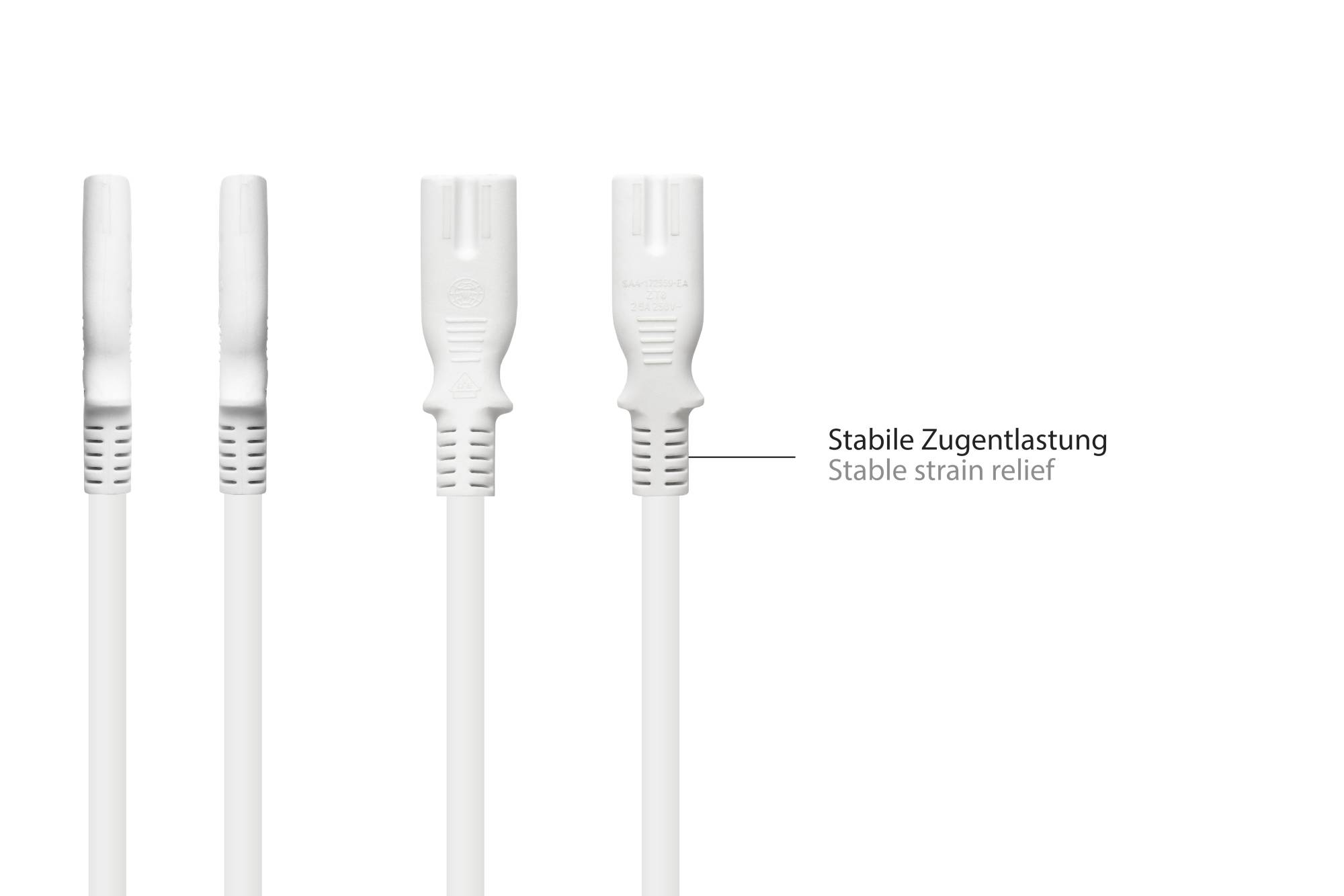 Good Connections® Euro-Netzkabel Euro-Stecker Typ C (gerade) an C7/Euro 8 Buchse (gerade), weiß, 0,75 mm², 0,75 m