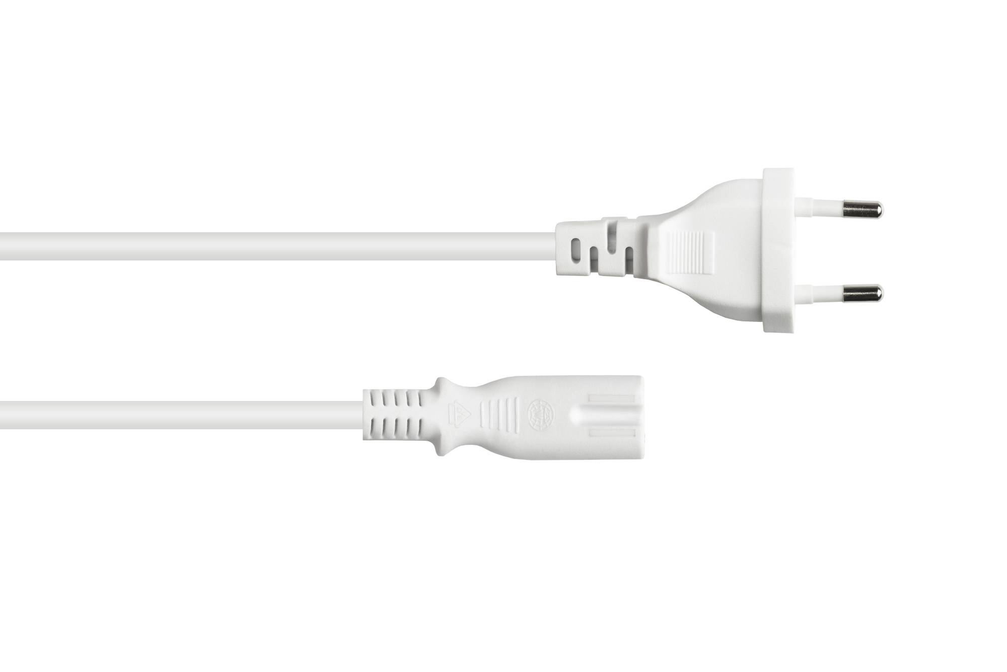 Good Connections® Euro-Netzkabel Euro-Stecker Typ C (gerade) an C7/Euro 8 Buchse (gerade), weiß, 0,75 mm², 3 m