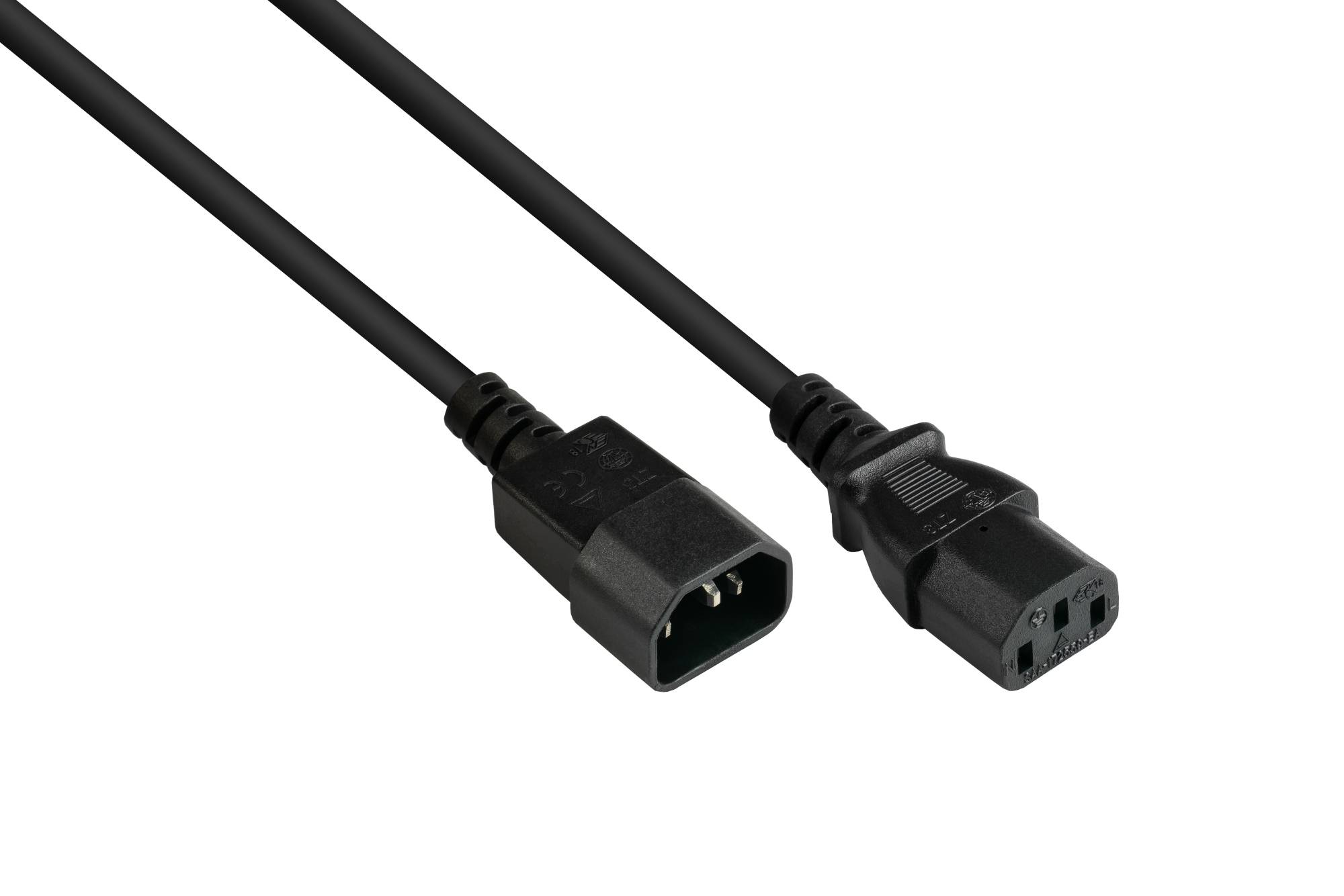 Good Connections® Kaltgeräteverlängerung C14 (gerade) an C13 (gerade), schwarz, 1,00 mm², 5 m