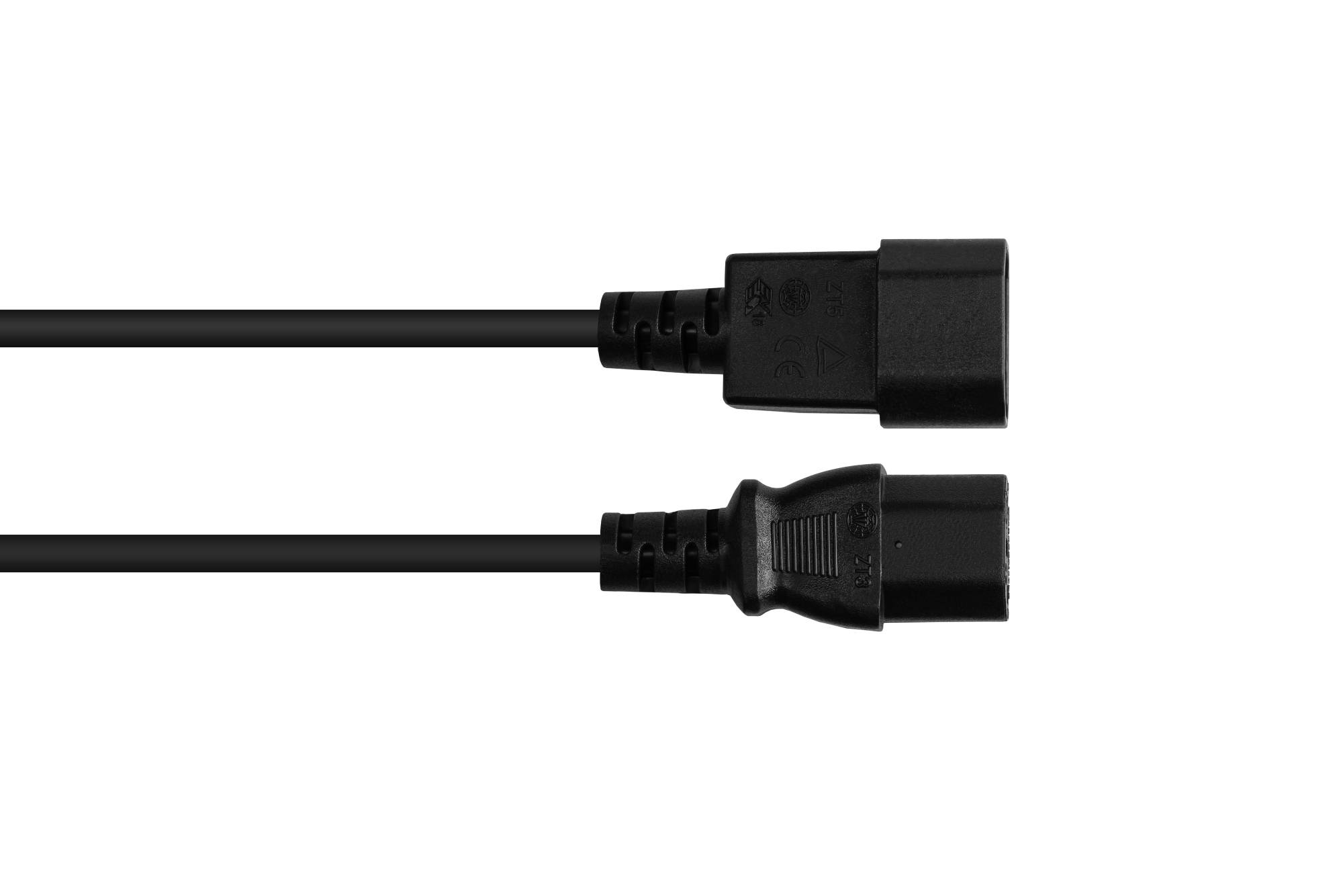 Good Connections® Kaltgeräteverlängerung C14 (gerade) an C13 (gerade), schwarz, 1,00 mm², 3 m