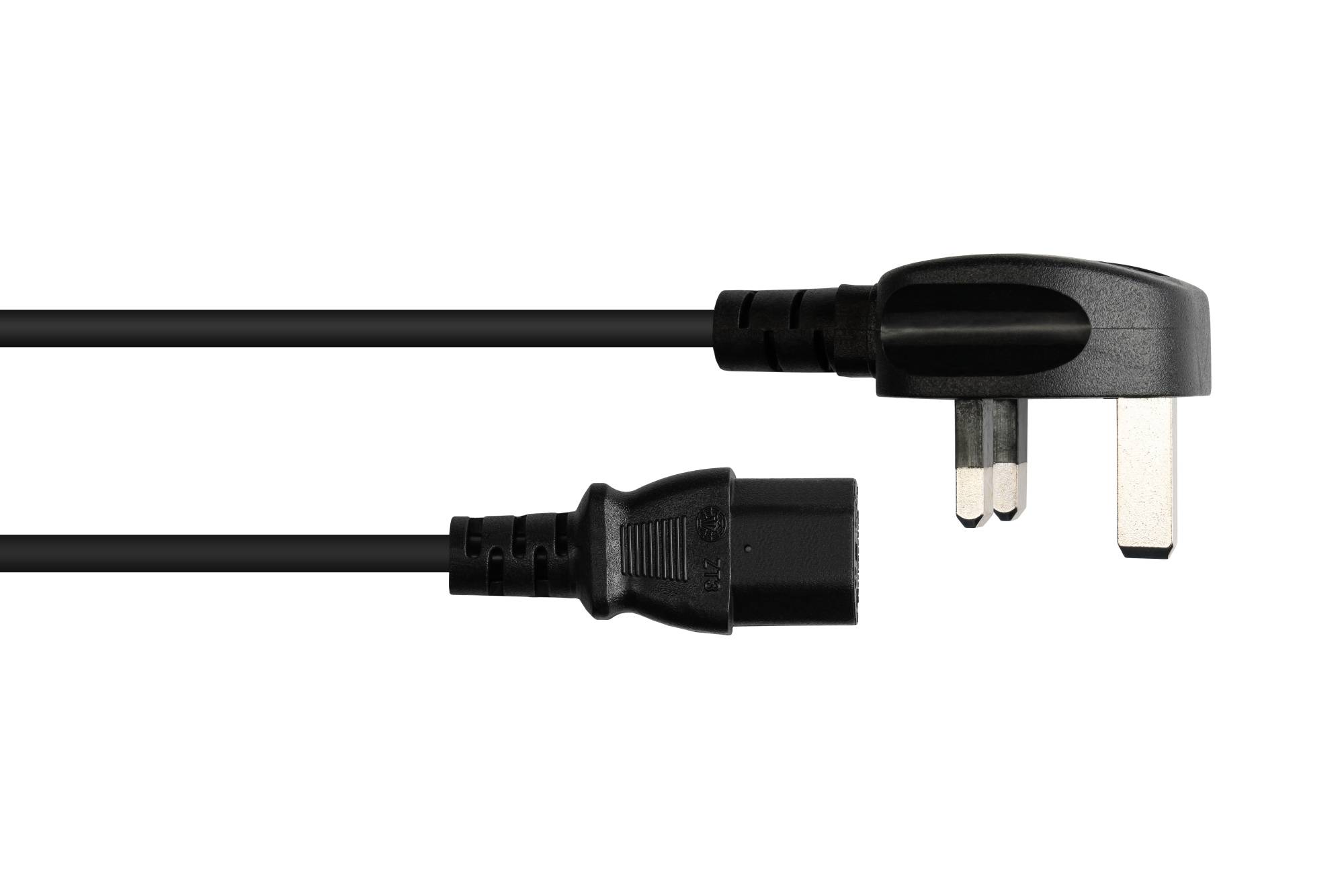 Good Connections® Netzkabel England/UK Netz-Stecker Typ G (BS 1363) an C13 (gerade), 10A, ASTA, schwarz, 1,00 mm², 3 m