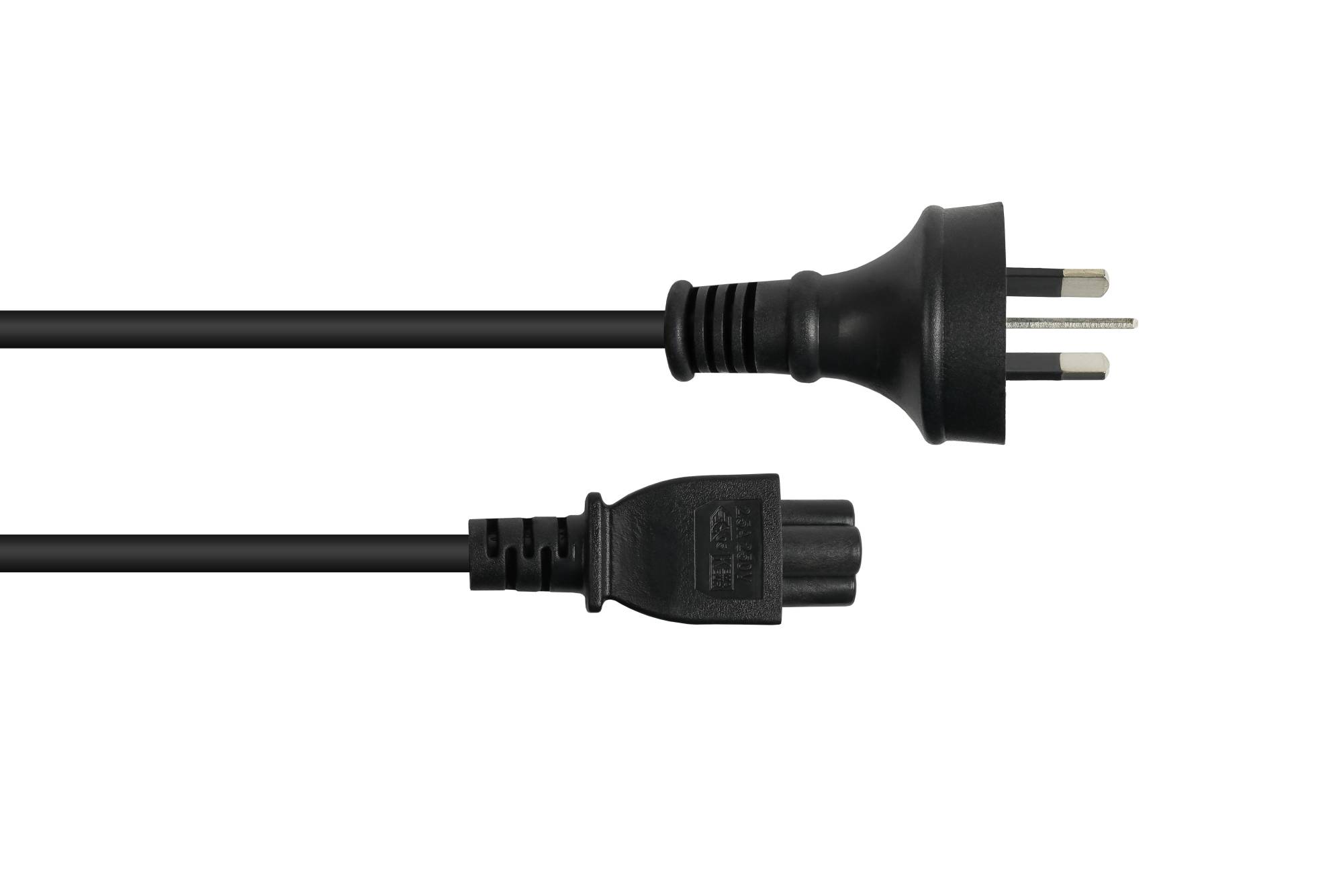 Kabelmeister® Netzkabel Australien Netz-Stecker Typ I an C5 für Notebook, SAA/Tick Mark, schwarz, 0,75 mm², 1,8 m
