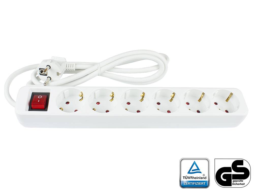 Good Connections® Steckdosenleiste mit Schalter, 6-fach, Schutzkontakt-Stecker an 6x Schutzkontakt-Buchse,weiß, 1,5m
