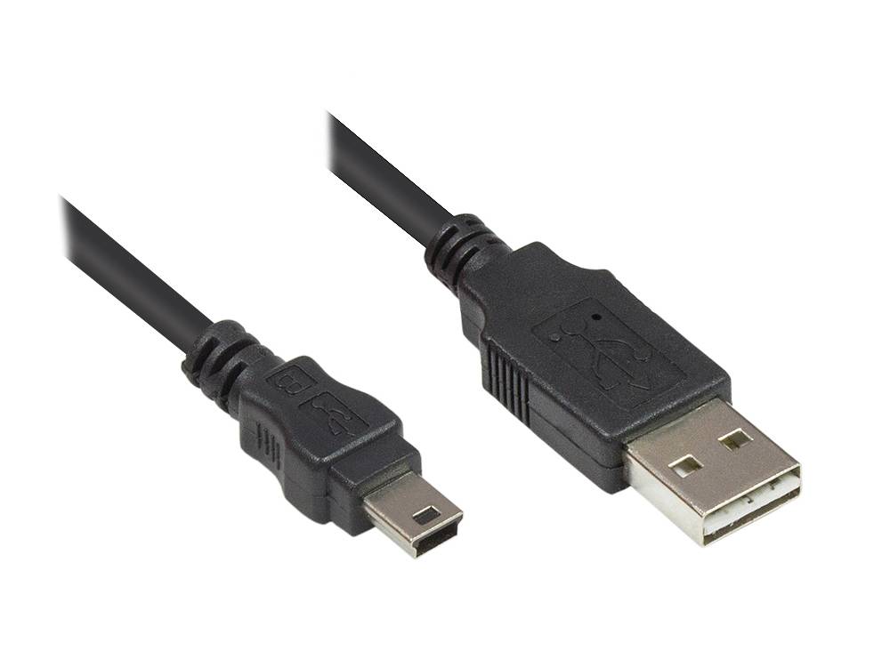 Good Connections® Anschlusskabel USB 2.0 EASY Stecker A an Mini B Stecker, schwarz, 5m