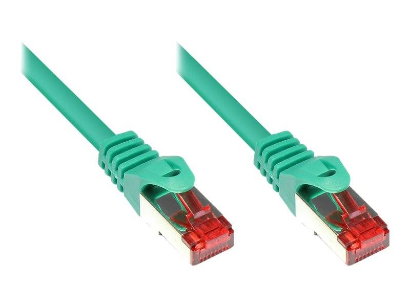 Zwei grüne Ethernet-Netzwerkkabel mit RJ45-Steckern nebeneinander auf weißem Hintergrund dargestellt.
