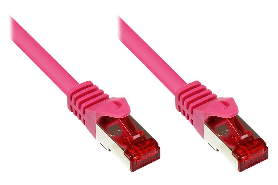 Zwei rosa Ethernet-Netzwerkkabel mit RJ45-Steckern auf weißem Hintergrund.
