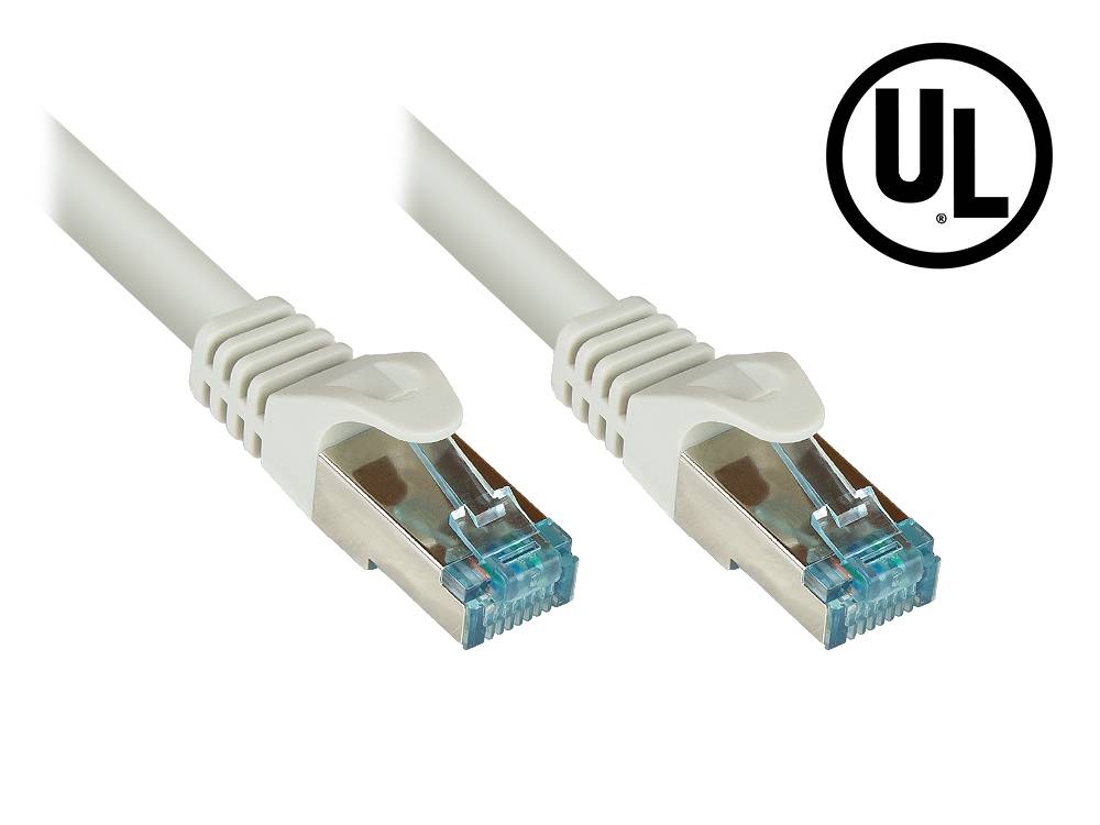 RNS® Patchkabel Cat.6A, mit Messprotokoll + Serien-Nr., S/FTP, 500MHz, 10Gbit/s, UL, grau, 0,25m, Good Connections®