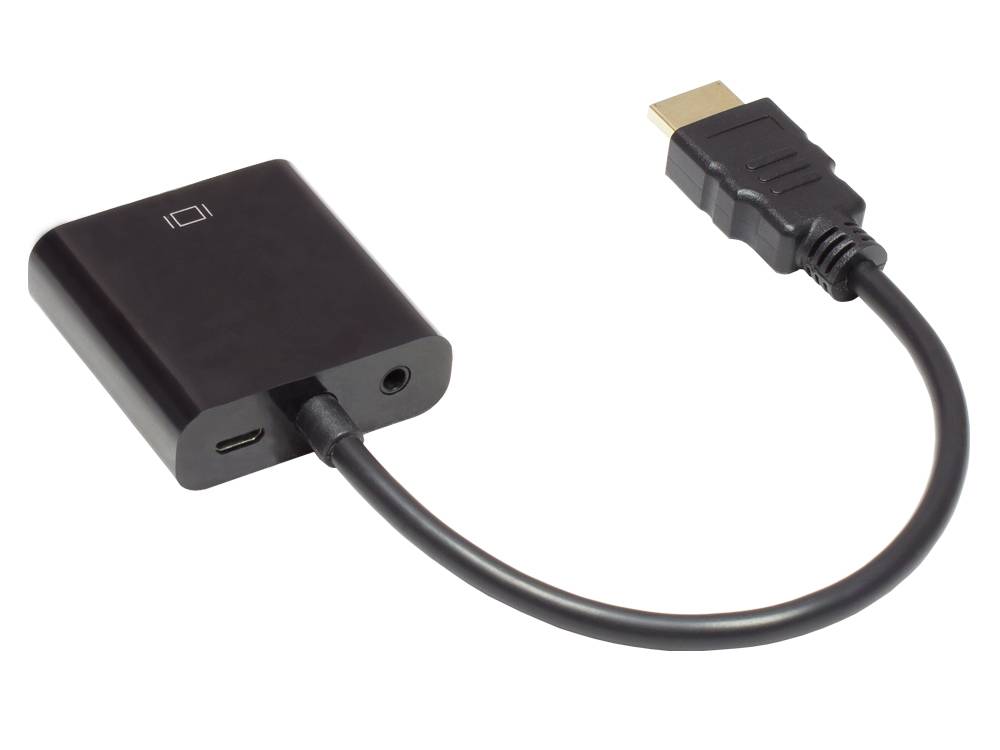 Good Connections® Adapter HDMI zu VGA, HDMI Stecker an VGA Buchse, 3,5 mm Stereo-Buchse, USB Micro B Buchse, schwarz