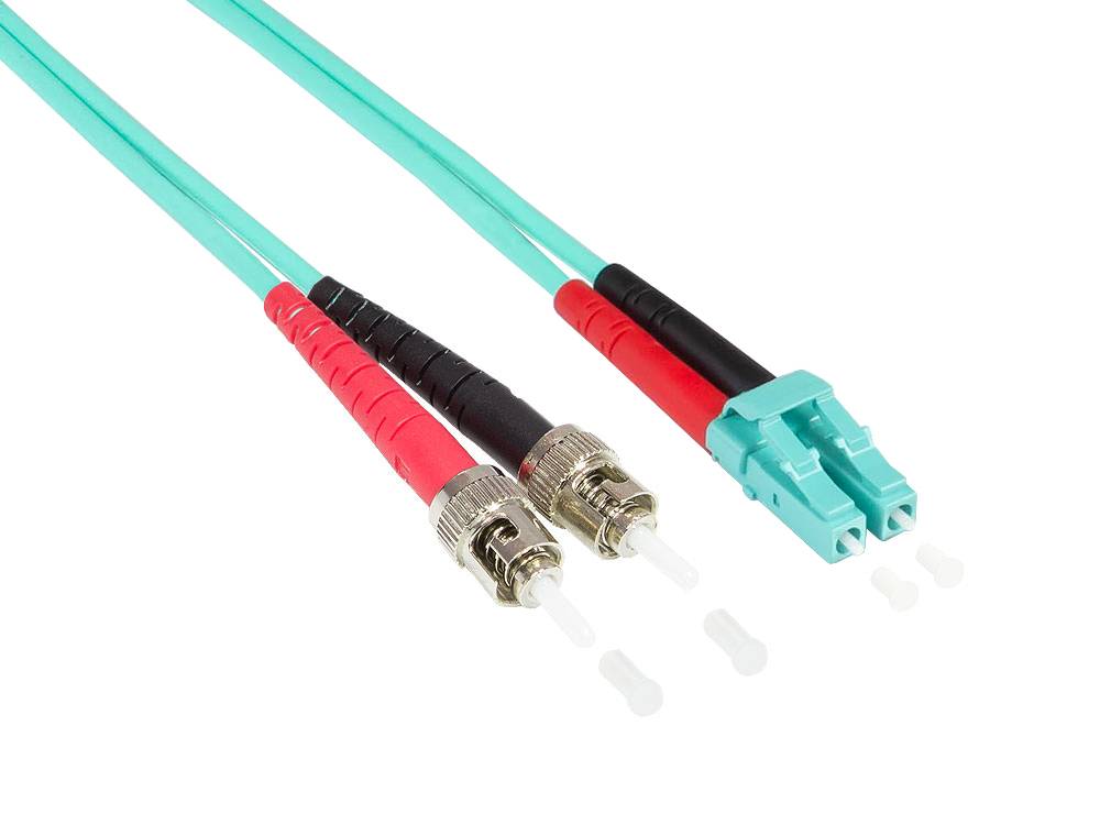Patchkabel LWL Duplex OM3 (Multimode, 50/125) LC/ST, LSZH, austauschbare Polarität, 15m, Good Connections®