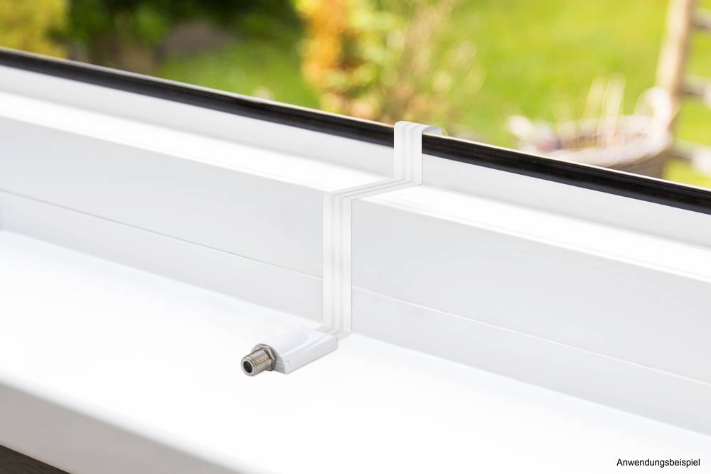 Good Connections® SAT Fensterdurchführung High-Quality, Gesamtlänge inkl. Stecker 53,5cm, flexible Länge 44,5cm, weiß