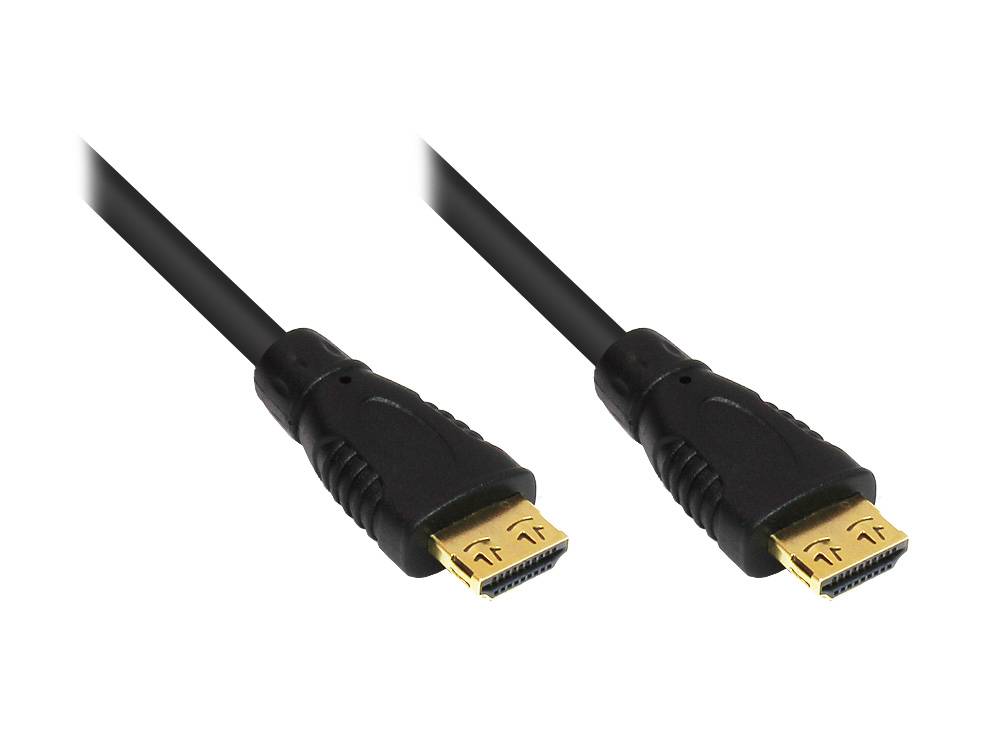 Zwei schwarze HDMI-Kabel mit vergoldeten Steckern nebeneinander auf weißem Hintergrund dargestellt.