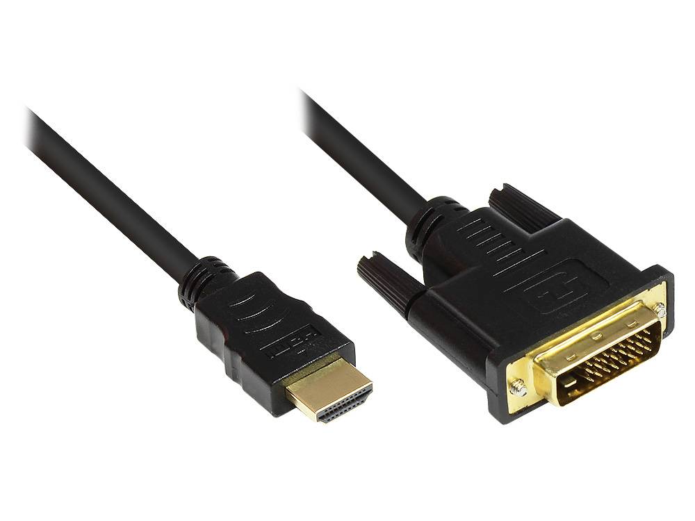 Good Connections® Anschlusskabel HDMI 19pol Stecker an DVI-D 24+1 Stecker, 24K vergoldete Stecker, schwarz, 5m