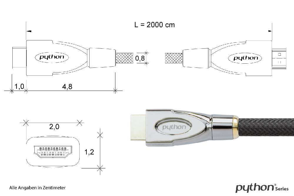 Python® Series Anschlusskabel High-Speed-HDMI® mit Ethernet 4K2K, AKTIV (Redmere Chipsatz), Nylongeflecht schwarz, 20m