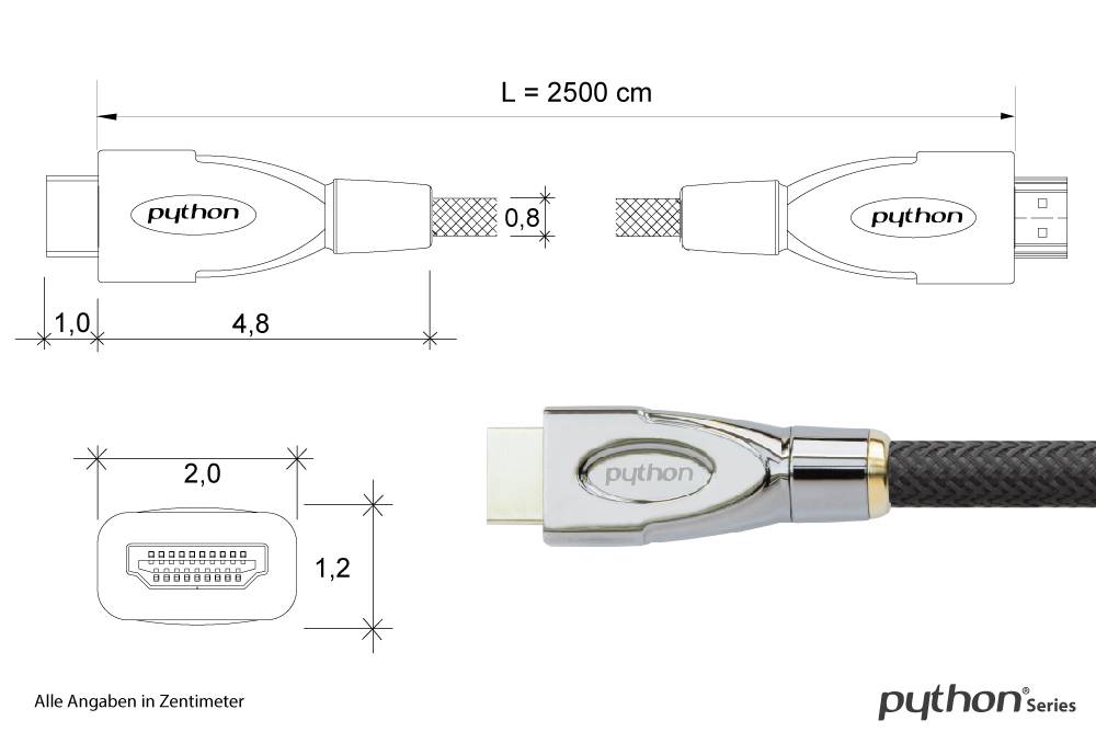 Python® Series Anschlusskabel High-Speed-HDMI® mit Ethernet 4K2K, AKTIV (Redmere Chipsatz), Nylongeflecht schwarz, 25m