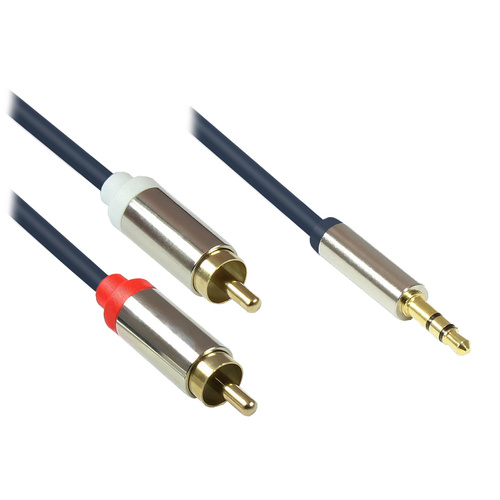 Good Connections® Audio Anschlusskabel High-Quality 3,5mm, Klinkenstecker an 2x RCA Stecker, dunkelblau, 0,5m