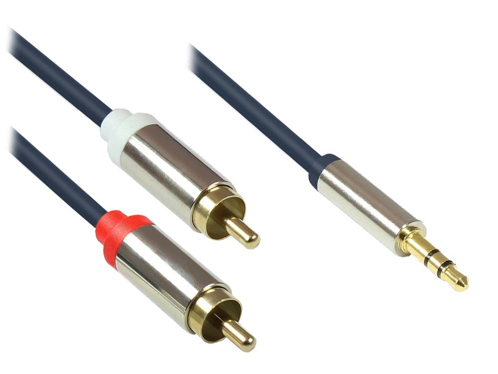 Good Connections® Audio Anschlusskabel High-Quality 3,5mm, Klinkenstecker an 2x RCA Stecker, dunkelblau, 2m