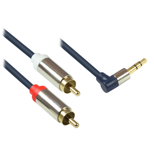 Good Connections® Audio Anschlusskabel High-Quality 3,5mm, Klinkenstecker rechts abgew. an 2x RCA, dunkelblau, 1,5m