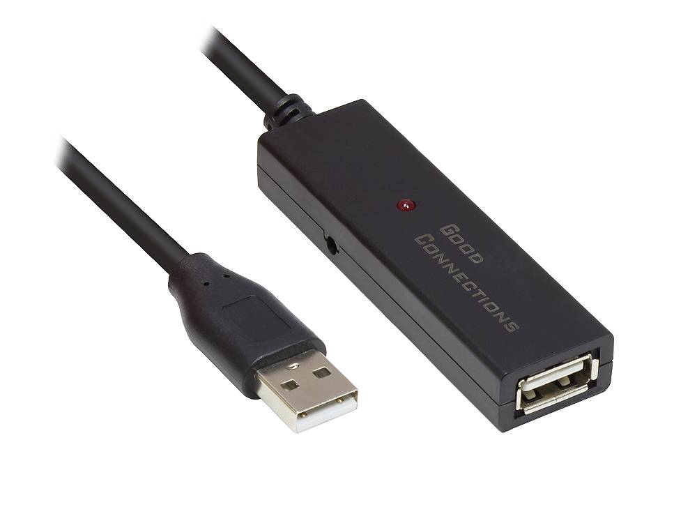 Good Connections® AKTIVES Verlängerungskabel USB 2.0, Stecker A an Buchse A, CU, schwarz, 15m