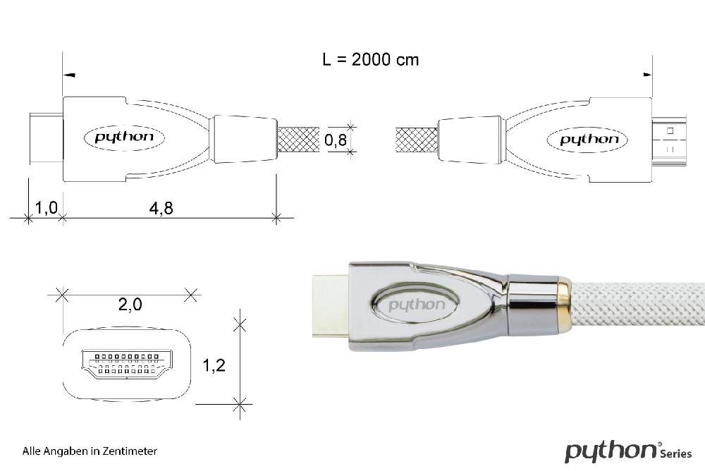 Python® Series Anschlusskabel High-Speed-HDMI® mit Ethernet 4K2K, AKTIV, Nylongeflecht weiß, 20m