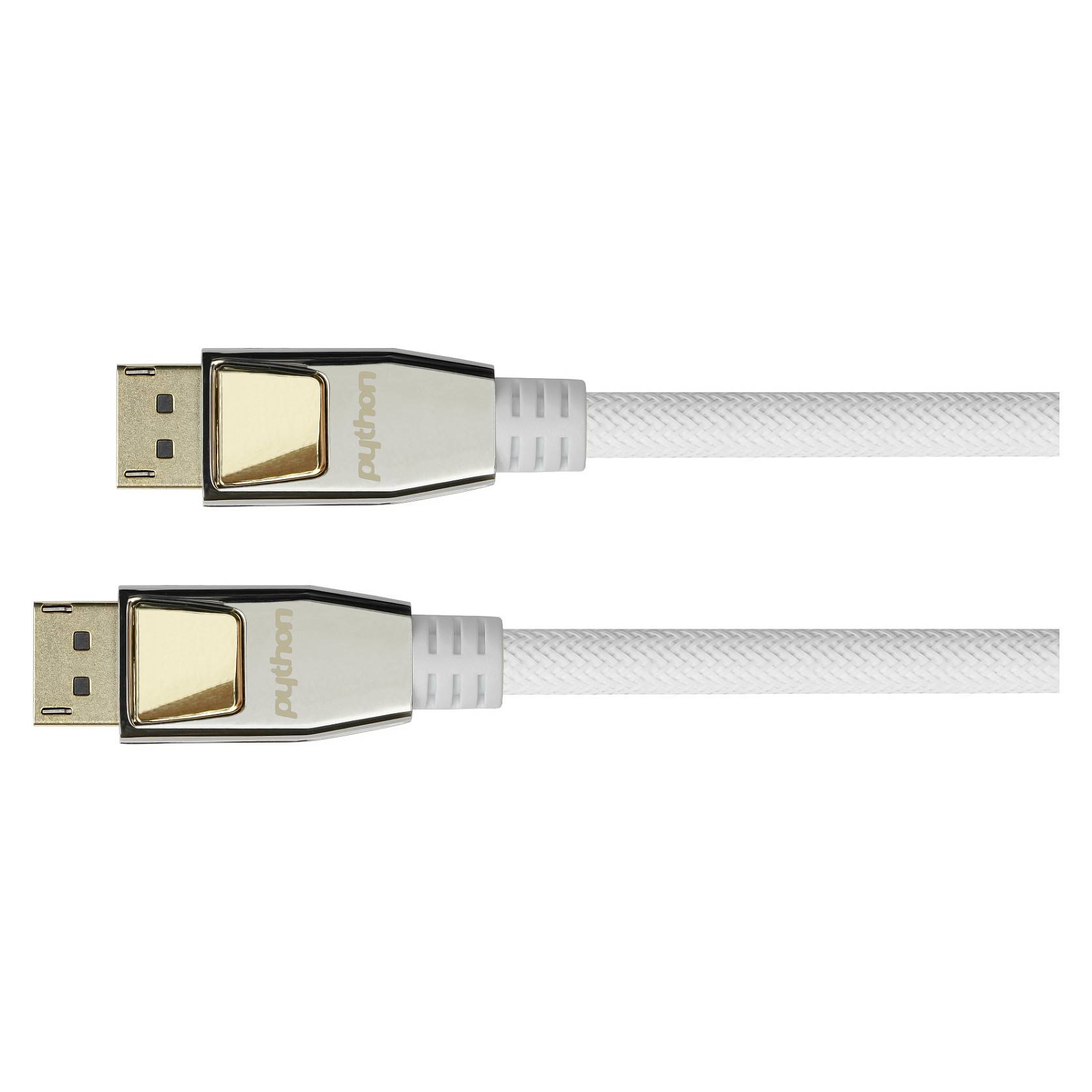 Zwei goldweiße USB-Anschlüsse, die an geflochtenen weißen Kabeln befestigt sind, nebeneinander auf einem einfachen weißen Hintergrund gezeigt.