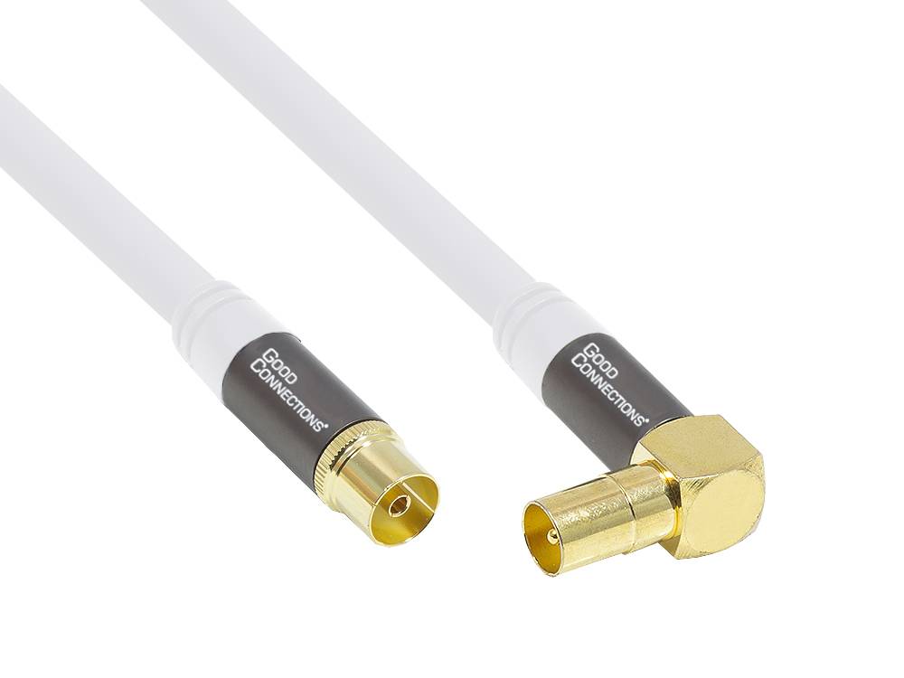 Good Connections® Antennenkabel SmartFLEX, IEC/Koax Stecker abgewinkelt an Buchse, vergoldet, 120dB, weiß, 1m