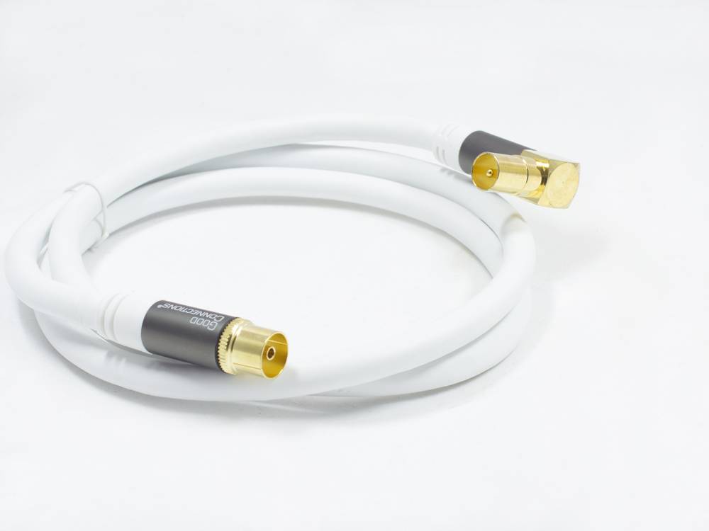 Good Connections® Antennenkabel SmartFLEX, IEC/Koax Stecker abgewinkelt an Buchse, vergoldet, 120dB, weiß, 1,5m