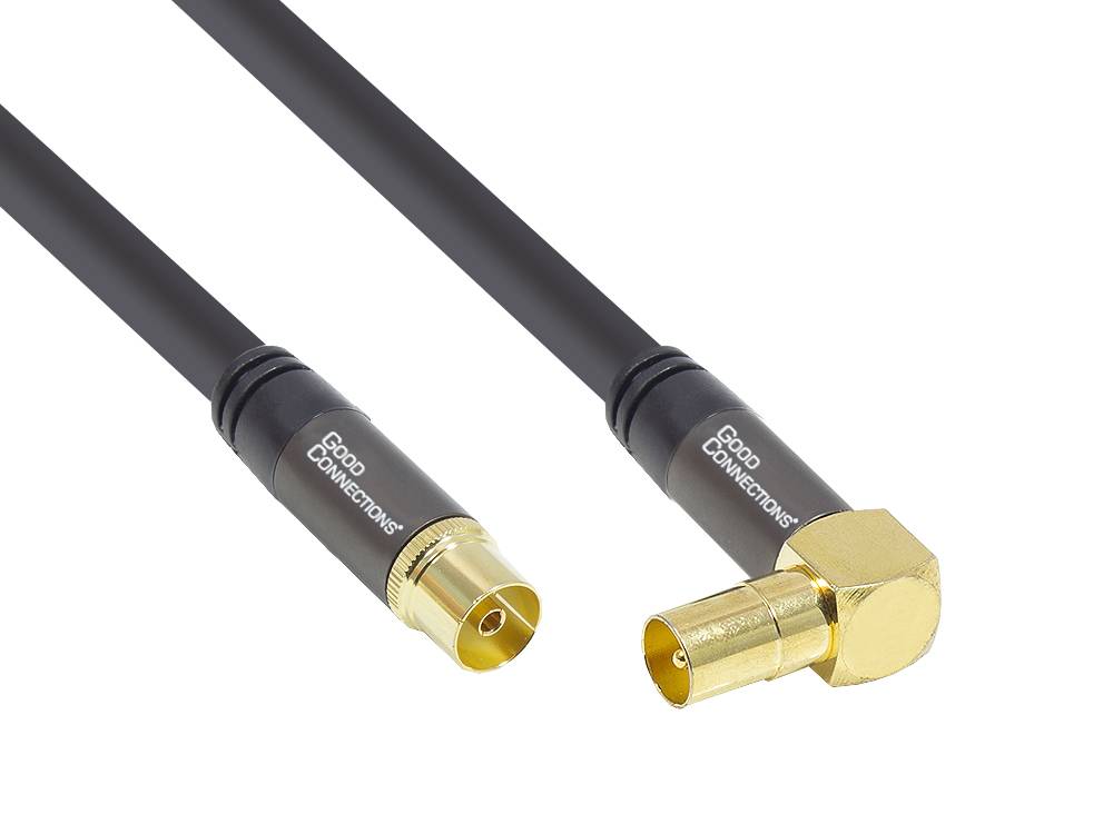 Good Connections® Antennenkabel SmartFLEX, IEC/Koax Stecker abgewinkelt an Buchse, vergoldet, 120dB, schwarz, 1m