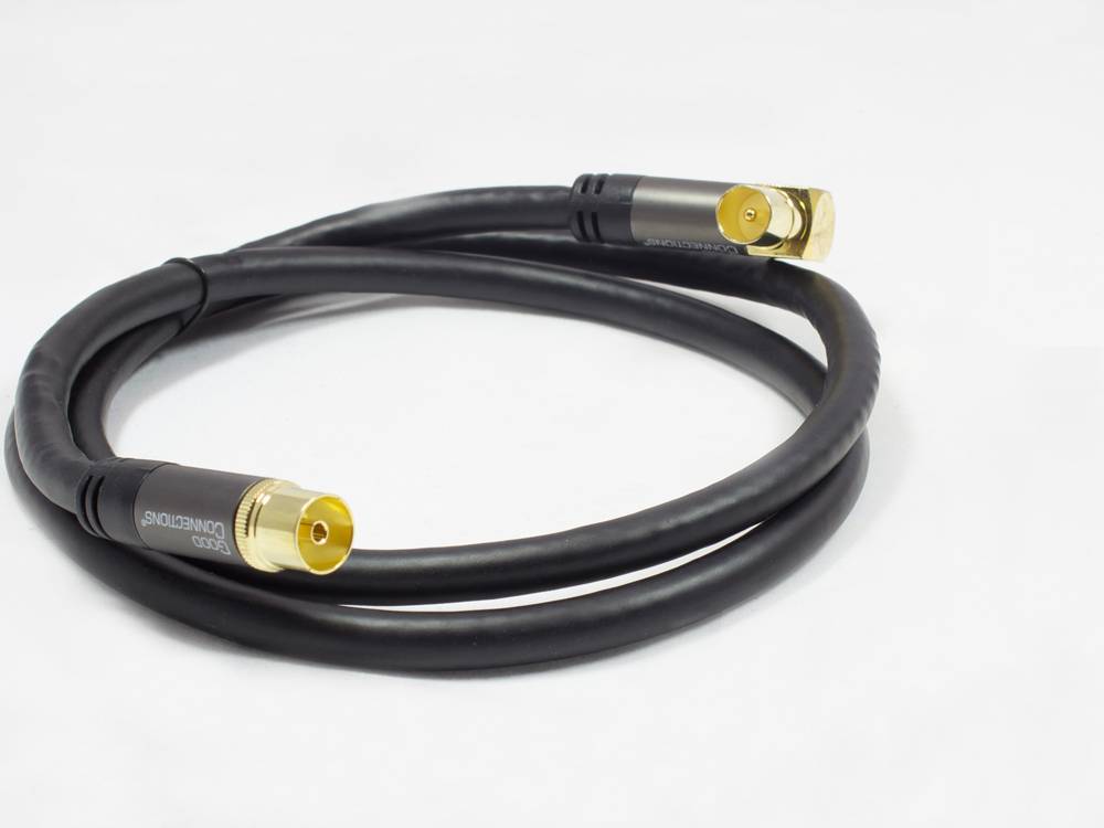 Good Connections® Antennenkabel SmartFLEX, IEC/Koax Stecker abgewinkelt an Buchse, vergoldet, 120dB, schwarz, 1m