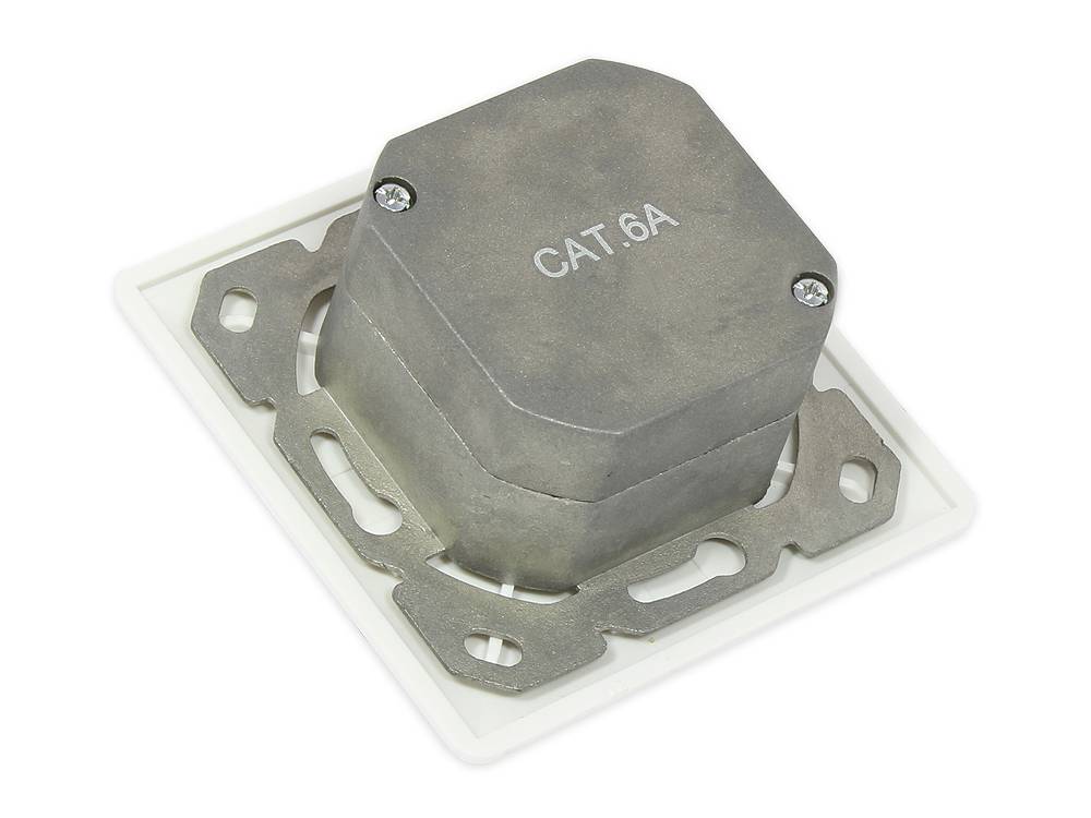 Good Connections® Netzwerkdose Cat. 6A, 2xRJ45, geschirmt, UP, vertikale Kabelzuführung, signalweiß RAL9003