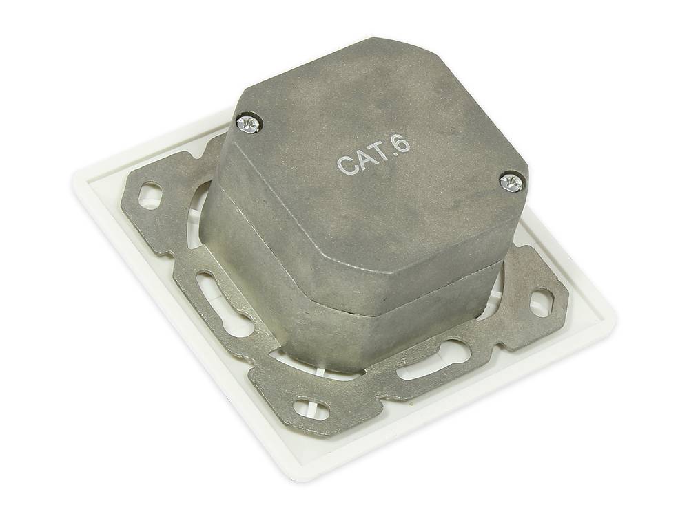 Good Connections® Netzwerkdose Cat. 6, 2xRJ45, geschirmt, UP, DESIGNFÄHIG, vertikale Kabelzuführung, perlweiß RAL1013