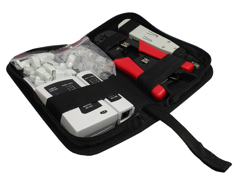 Good Connections® Universal Netzwerk Werkzeug Kit 6 in 1, inkl. 20x RJ45 Stecker/-Knickschutztüllen