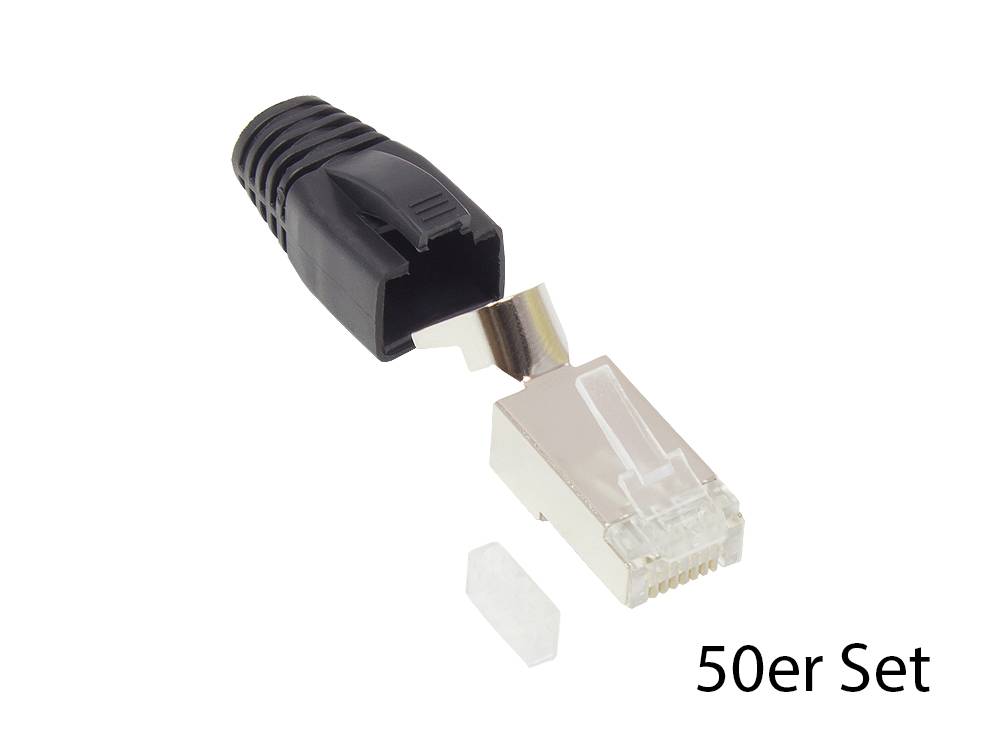 Good Connections® RJ45 Netzwerkstecker Cat.6A, geschirmt, für Cat.7, Cat.6A, Cat.6 Kabel, schwarz, 50er Set