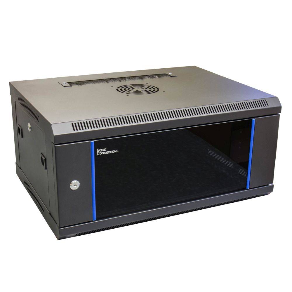 Good Connections® 19" Wandgehäuse, 4HE, tiefschwarz (RAL9005) 600x450 mm, fertig montiert