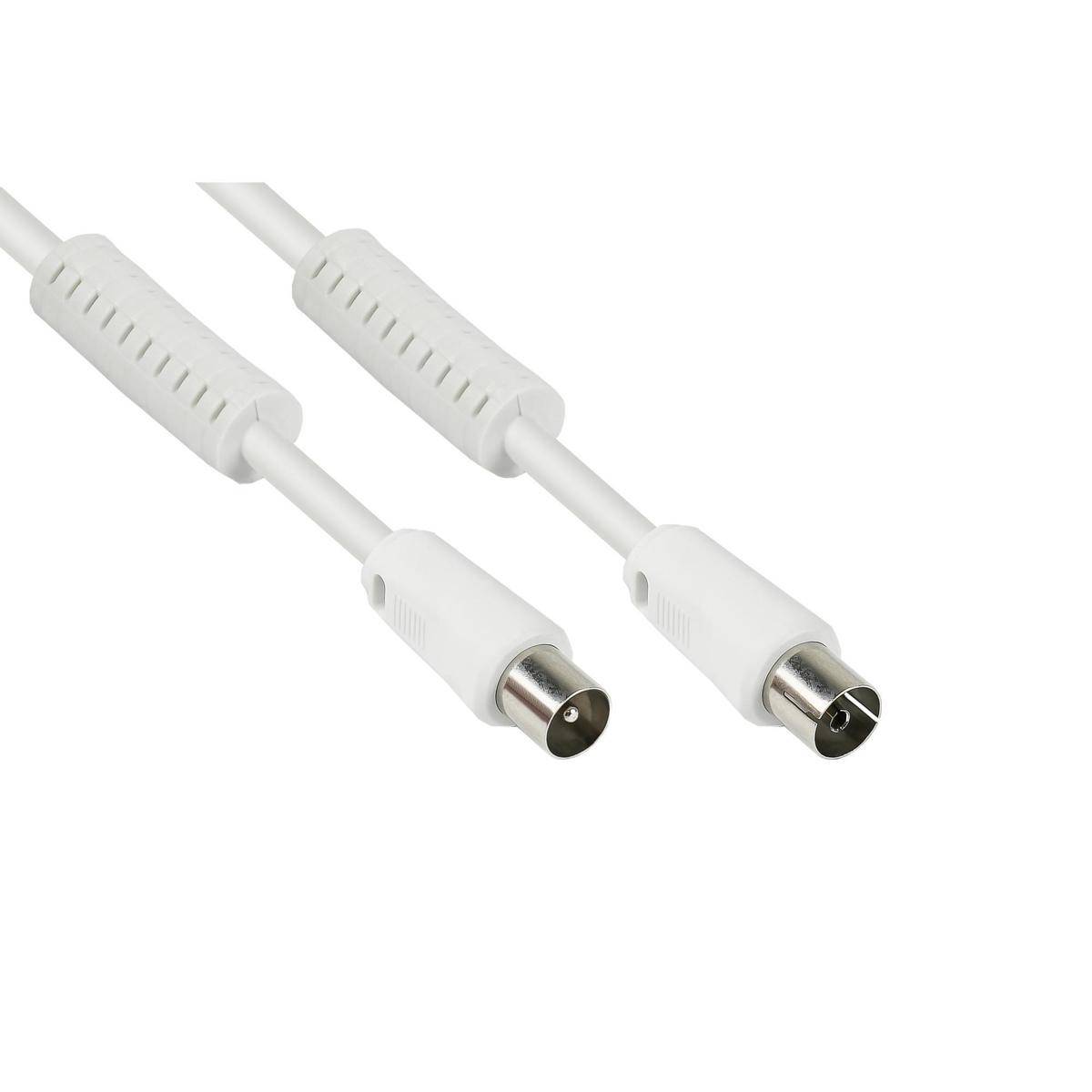 Zwei weiße koaxiale Kabel mit Steckern auf einfachem Hintergrund.