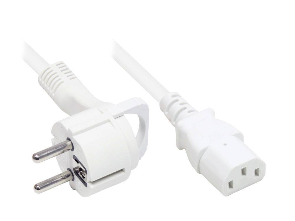 Good Connections® Netzkabel Schutzkontakt-Flachstecker Typ E+F (gewinkelt) an C13 (gerade), weiß, 1,00 mm², 3,5 m